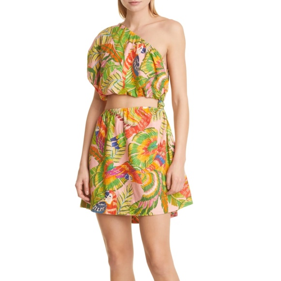 NWT $165 FARM Rio Macaw Leaves Cutout Waist Linen Blend Dress! - Picture 3 of 7